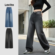Lovito Seluar Jeans Kasual Poket Misai Kucing untuk Wanita L106AD1240