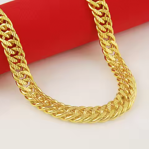 Men's Dominant 24K 999 Real Gold Cuban Necklace, 10MM Width 60cm Length Chunky Chain, Bold Presence