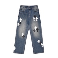 Chrome Hearts Cross Black and White Leather Jeans Unisex