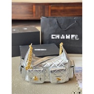 CHN277 Diamond Check Shoulder Bag Glamour Women's Silver