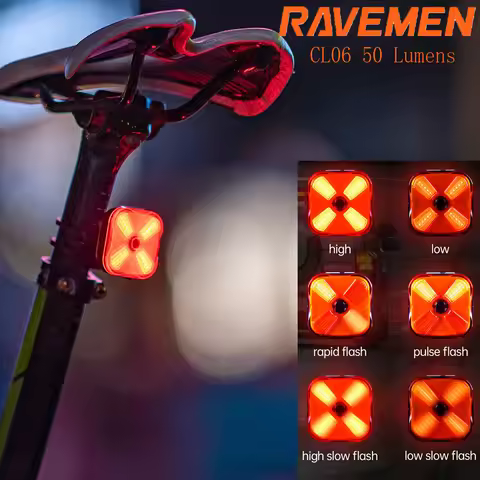 RAVEMEN CL06 Rear Bike Light USB-C Rechargeable Bicycle Brake Warning Flashing Tail Light Sensor Roa