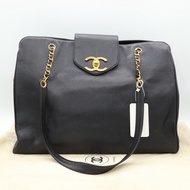 Chanel 香奈兒 vintage 古著 Supermodel 黑色 金扣 荔枝牛皮 肩背包 托特包 通勤包 電腦包 大包 行李包 機場包