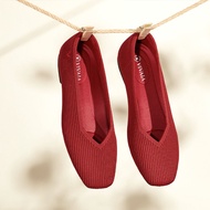 Vivaia Summer New Red Flat Head Slip-On Breathable Fly Knit Womens Flats Casual round Toe Flat Heel