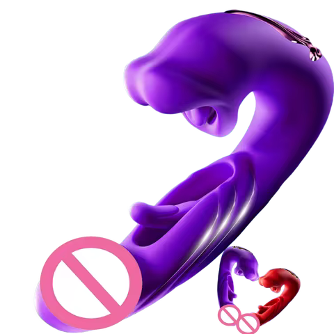 Four-in-One Female Vibrator with Clitoral G-Spot Stimulation Dual Motor Tongue Lick Massage 7 Modes