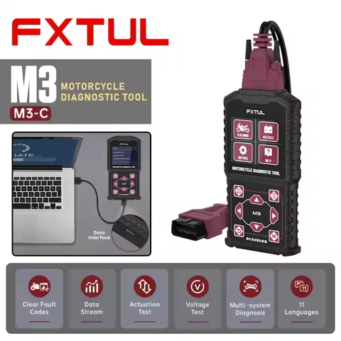 FXTUL M3-C Motorcycle Diagnostic Tool OBD2 Clear Fault Codes Scanner Data Stream Engine ABS Systems 