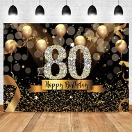 7x5ft Happy 80th Birthday Photography Backdrop Glitter Black and Gold Balloons Background for 80th B