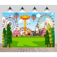 Carnival Backdrop Cartoon Ticket Office Ferris Wheel Carousel Blue Sky Amusement Park Background Car
