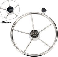 Winibo 5-Spoke 13-1/2 Inch 15-1/2 Inch Destroyer Style Stainless Boat Steering Wheel with M Size Kno