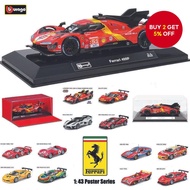 Bburago 1:43 Scale Diecast Ferrari Supercar Series, Ferrari 499P LMH & 296 GT3 (2022), High-Detail C
