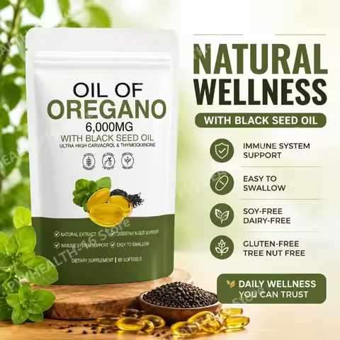 Oil of Oregano Softgels 6000mg with Black Seed Oil for Immune System & Digestive Support,Soy-Free Gl