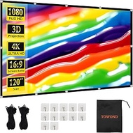 TOWOND Projector Screen 120 inch, Wrinkle-Free and Foldable Projection Screen 16:9 HD 4K Portable Mo