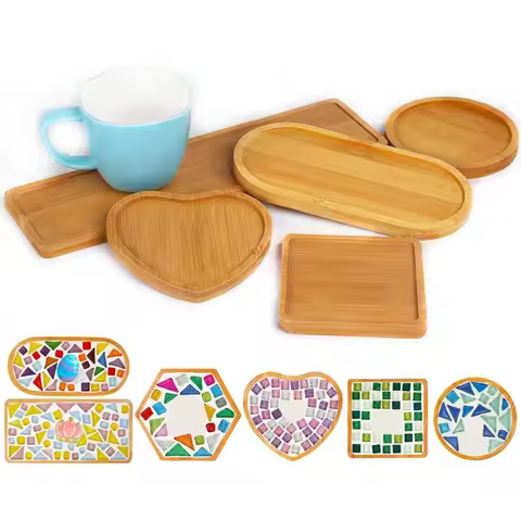 Wooden Round Cup Coaster Mosaic Heart Square Coaster Cup Mat Placemat Mosaic Handmade Making DIY Cra