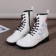 KY-D 2023European and American Embroidered Printed Ankle Boots Women's plus Size round Head Dr. Martens Boots Autumn and
