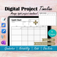 Digital Project Timeline Gantt Chart Template , GoodNotes Project Management Tracker, OneNote Projec