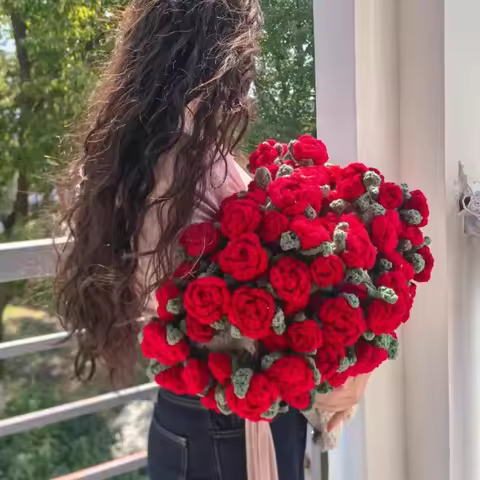 Rose Blanket Bouquet With Gift Bag Crochet Handmade Blanket of Roses Birthday Valentine's Day Gift f