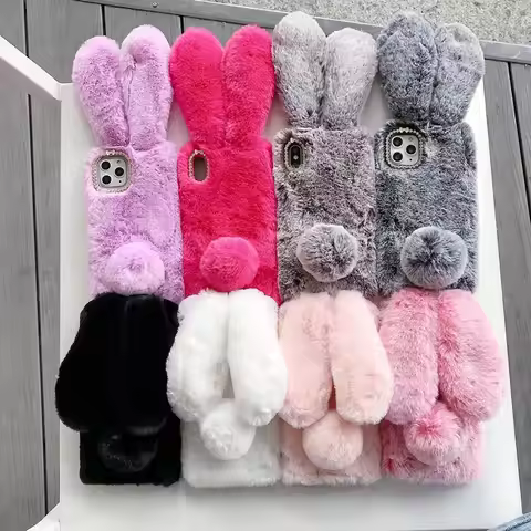 Plush Fur Rabbit Soft Case For OPPO F19 F17 Pro A16 A94 A74 A54 A94 A55 A93 A16S A15 A35 A53 A73 A72