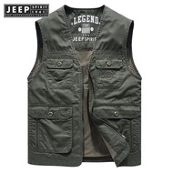 JEEP SPIRIT 1941 ESTD ฤดูใบไม้ผลิและฤดูใบไม้ร่วงชายเสื้อลำลองคอวีขนาดใหญ่เสื้อกั๊กเสื้อกั๊กหลายกระเป