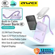 【3C Certified】Awei GX-652A 10000mAh Powerbank 22.5W Fast Charging Power Bank Detachable Cable GX652A
