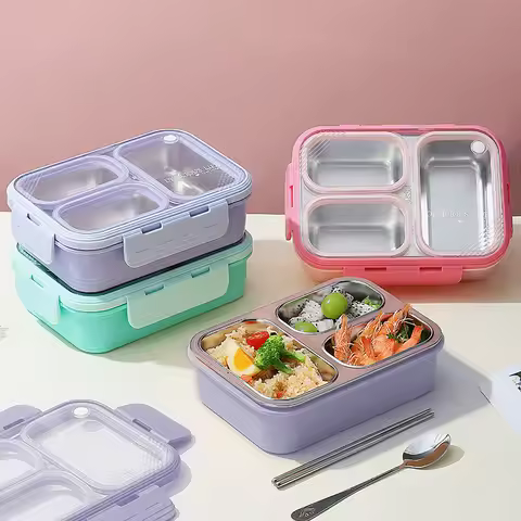 Stainless Steel Lunch Box School Child Snack Box With Tableware Portable Lunch Box for Office Worker