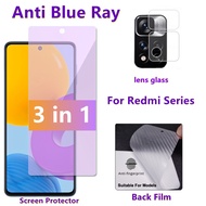 3 IN 1 Redmi Note 11 Pro+ 5G Tempered Glass Film for Redmi Note 11S 10C 10 5G Anti Blue Ray Light Screen Lens Protector Back Carbon Film