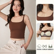 Modal Square Neck Ribbed Wireless with Cup Spaghetti Strap Vest