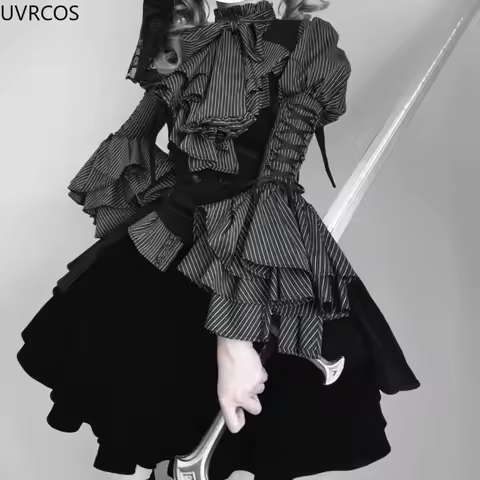 Japanese Gothic Y2k Lolita Style Skirt Sets Women Sweet Bow Striped Blouse Fluffy Cake Skirts Fashio
