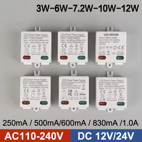 DC12V 24V Power Supply Constant Voltage Switching 3W 6W 12W Lighting LED Transformer 250 500mA 600 8