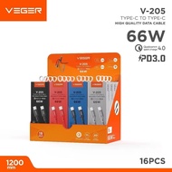 VEGER V-205 TYPE C TO TYPE C Data Cable Veger V205 66W PD Fast Charging PER BOX CONTENTS 16PCS