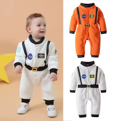 1-4years Toddler Boys Rompers Astronaut Style Patch Patchwork Snap Jumpsuits For Kids Boys Long Slee