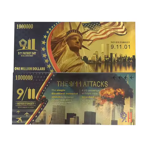 USA 911 Attacks events Gold Banknotes We Will Never Forget 9.11 Patriot Day Golden Banknote Ticket S