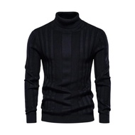 UrbanRush Essential Black Men's Thick Turtleneck Knit Sweater