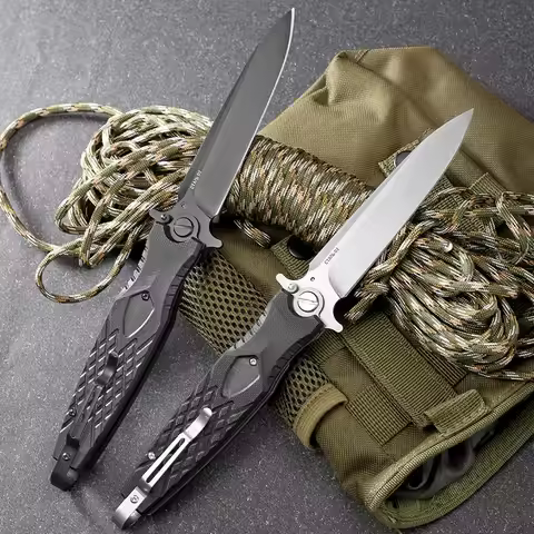 HOKC Stainless Steel D2 Folding Knife with G10 Handle - Portable Household Fruit EDC Carry-Along Too