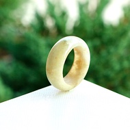 Yellow Jade Ring With White Glass Size 61-62 mm.