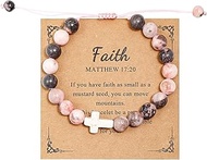 COLORFUL BLING Natural Healing Stone Cross Beaded Strand Adjustable Dangling Bracelet With Meaningfu