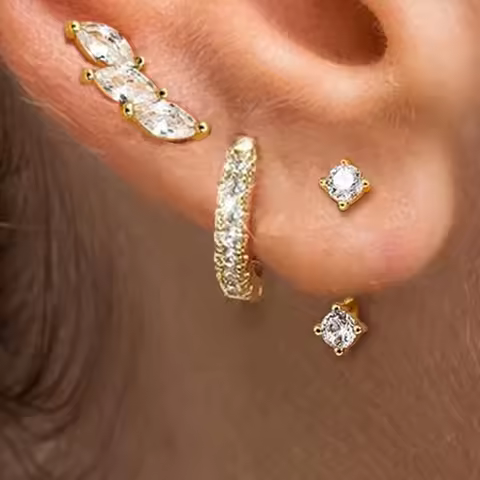 3PCS Leaf Tragus Huggie Earring Set Women Fashion Crystal Cartilage Stud Earring Lots Helix Jewelry 