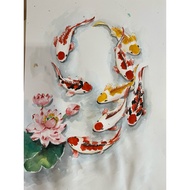8 Pables Swimming In Numbers 9 Watercolor Painting Auspicious Picture Size A3/29.7x42cm Hot Pound Pa