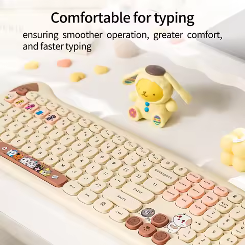 GEEZER Wireless Connection Cute Cat Shape Mixed Color Keycaps Ergonomic Miaomeng PLUS Keyboard and M