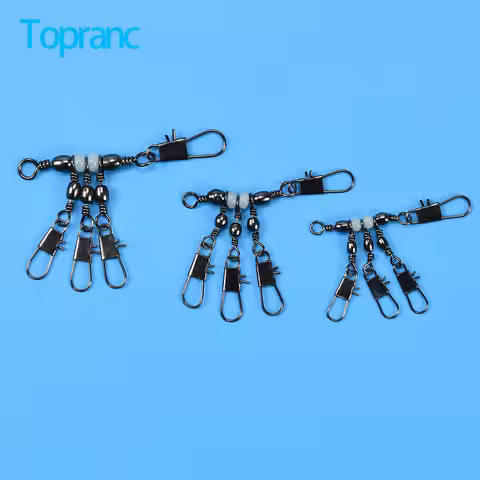 Topranc 9Pcs 3 Way Fishing Swivel Snap Connector with Luminous Beads Quick Change Clip for Carp Sea 