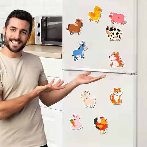 2D Flat 10PCS Animal Farm Magnetic Dishwasher Tile - Refrigerator Tile, Large Size Full Back Magneti