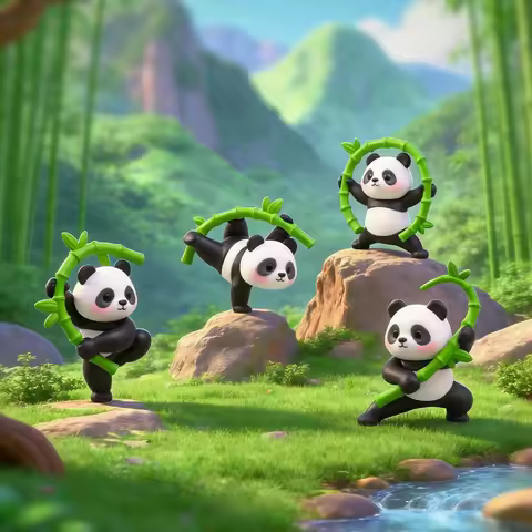 Kung Fu Panda with Bamboo Figurine - DIY Ornament for Desk & Micro Landscape Decor