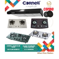 CORNELL Combo Hood & Hob Package 90cm Slim Hood & Built-in Glass Hob Gas Stove Dapur Gas CCH-DB900BK