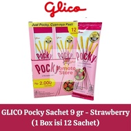 [ TOMOTOSTORE ] GLICO Pocky Sachet 9 gr - Strawberry (1 Box contains 12 Sachets)