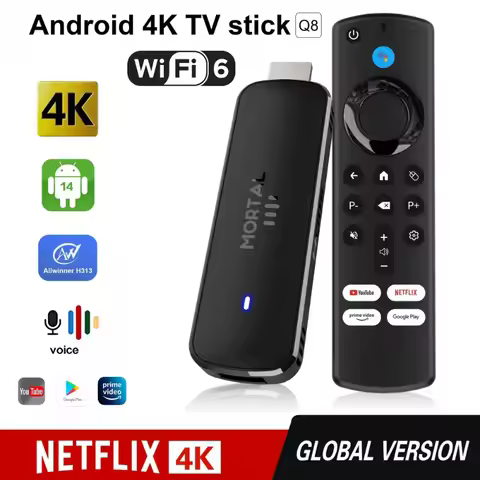 Android14 TV Stick Mortal Q8 Global Version Allwinner H313 Chip Wifi6 Voice Remote 8K 4K@60fps YouTu