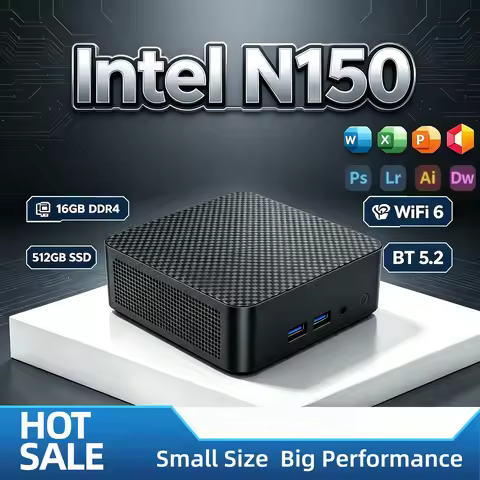 Intel Core N150 Mini PC 4C4T 3.6GHz 6W 16GB DDR4 M.2 NVMe SSD Triple 4K WiFi6 Silent Cooling Desktop