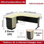 150x150cm 180x150cm T2 L Shape Office Table with 3 Drawer TL1515-3D TL1815-3D Manager L Shape (deliv