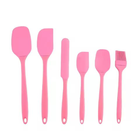 6-Piece Silicone Baking Tools Set, Macaron Color Spatulas Scrapers Oil Brush for Cooking Cake Cream 