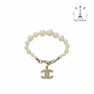 【巴黎站二手名牌專賣店】＊現貨＊CHANEL 香奈兒 真品＊淡金色鑲鑽雙C吊墜珍珠手鍊