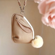 真皮兔子造型收納包 毛絨尾巴・多功能票卡夾 鑰匙包