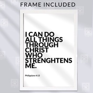 Bible Verse Wall Decor Poster with Frame – Philippians 4:13 Inspirational Christian Poster