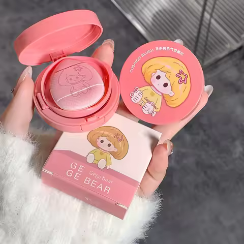 Gege Bear Air Cushion Blush Cream Waterproof Lasting Natural Cream Cheek Tint Blush with Puff Peach